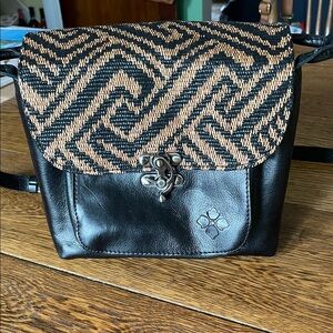 Patricia Nash Black Leandra Flap Tribal Weave Crossbody Bag Brand New